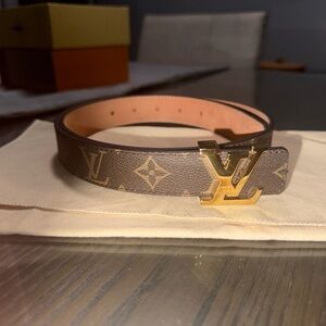 Louis Vuitton Brown Monogram Belt with Gold Logo